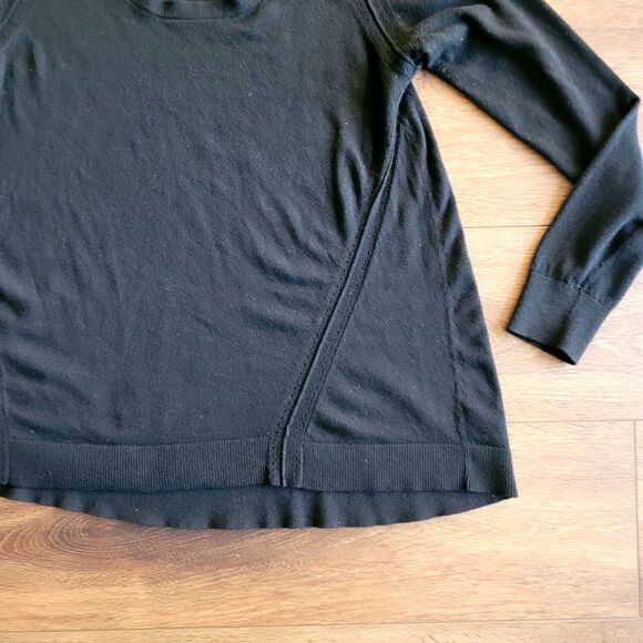 Ann Taylor LOFT Sweater Wool Blend Size M Black Long Sleeve Asymetrical Stitch - Picture 9 of 12
